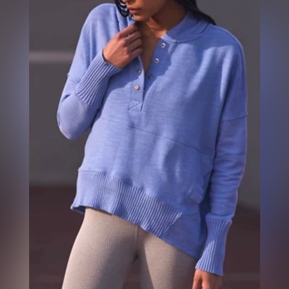 Free People Tops - FREE PEOPLE FP Movement Solid Honey Dove Hoodie Pullover Size Medium Blue